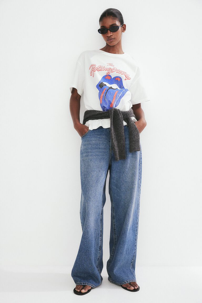 White Printed Asymmetric Oversize T-shirt 18037