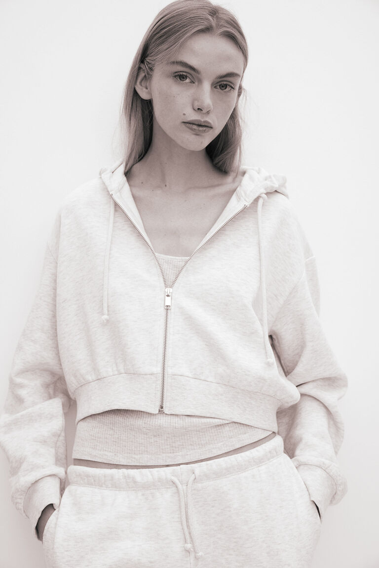 Cropped zip-through hoodie
