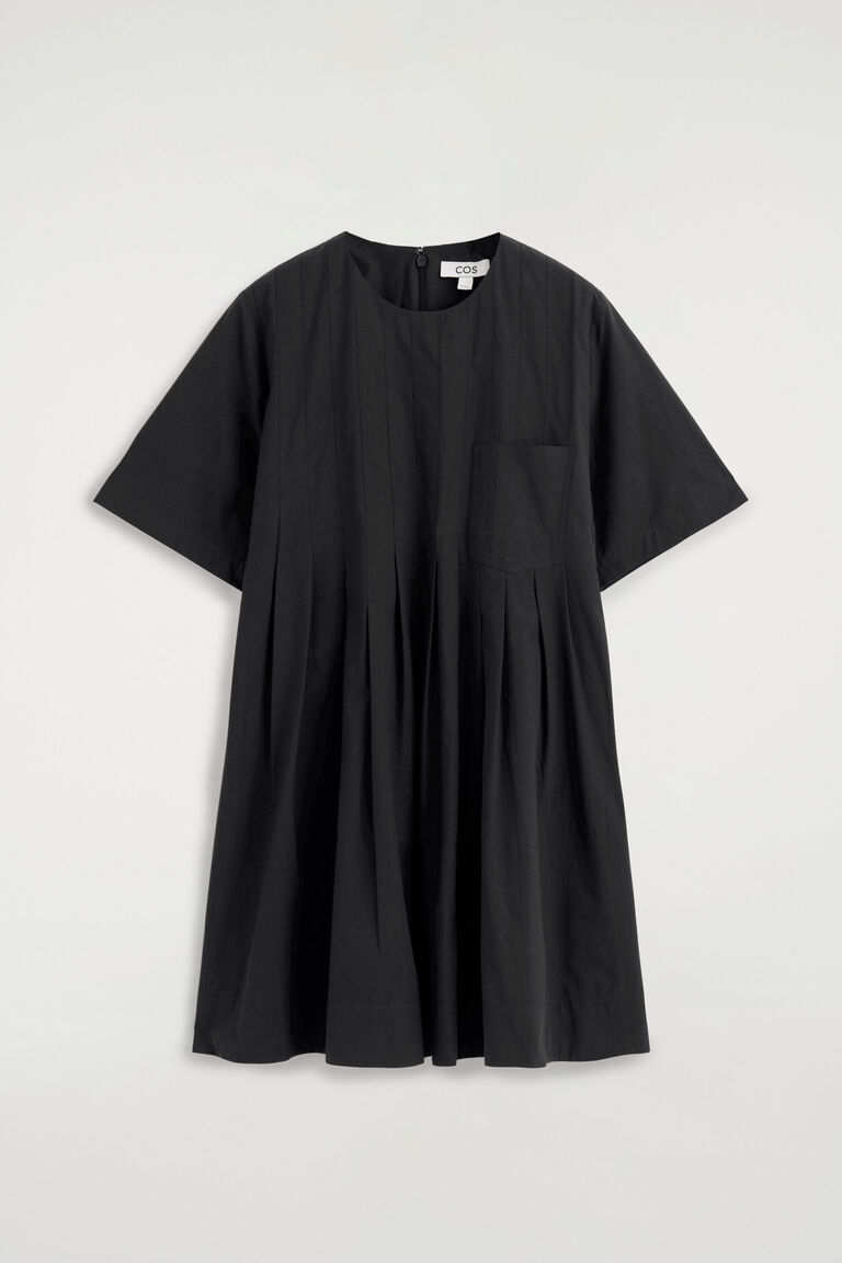 PLEATED COTTON-POPLIN MINI DRESS