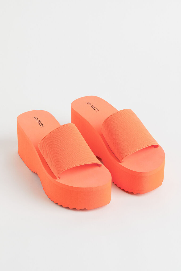 orange platform flip flops