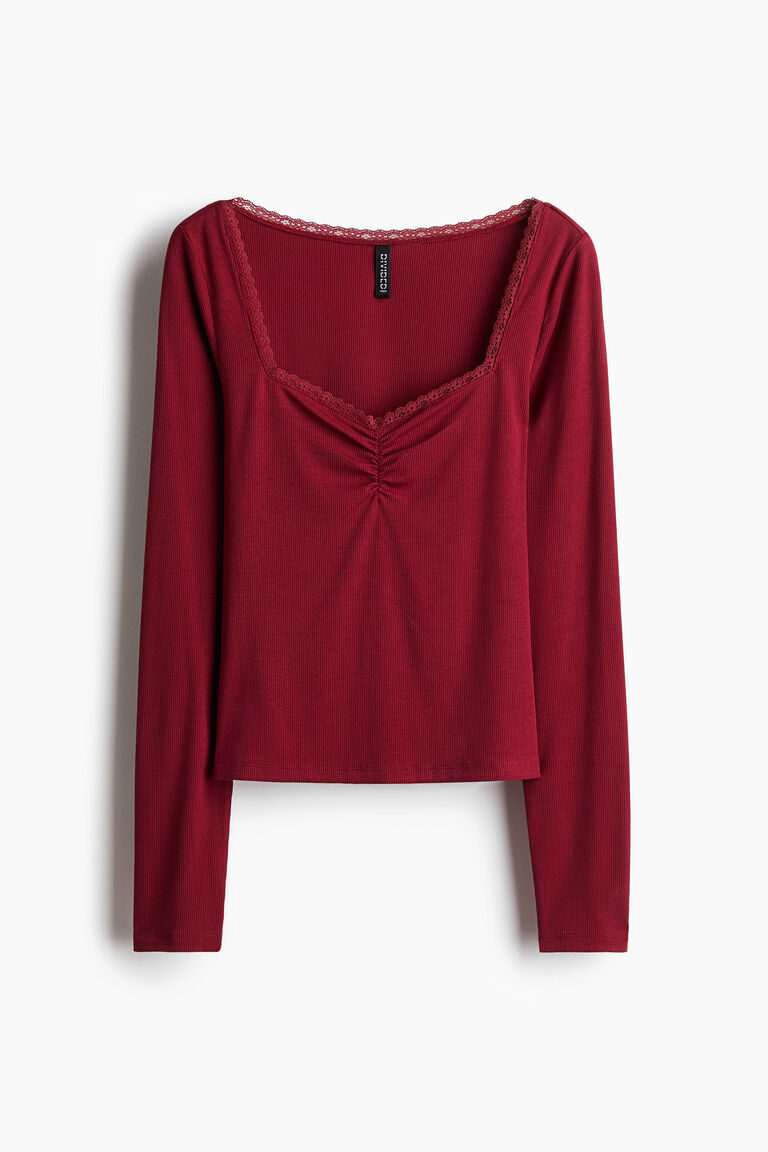 Ribbed Cotton L/Slv Top - Berry main image 1