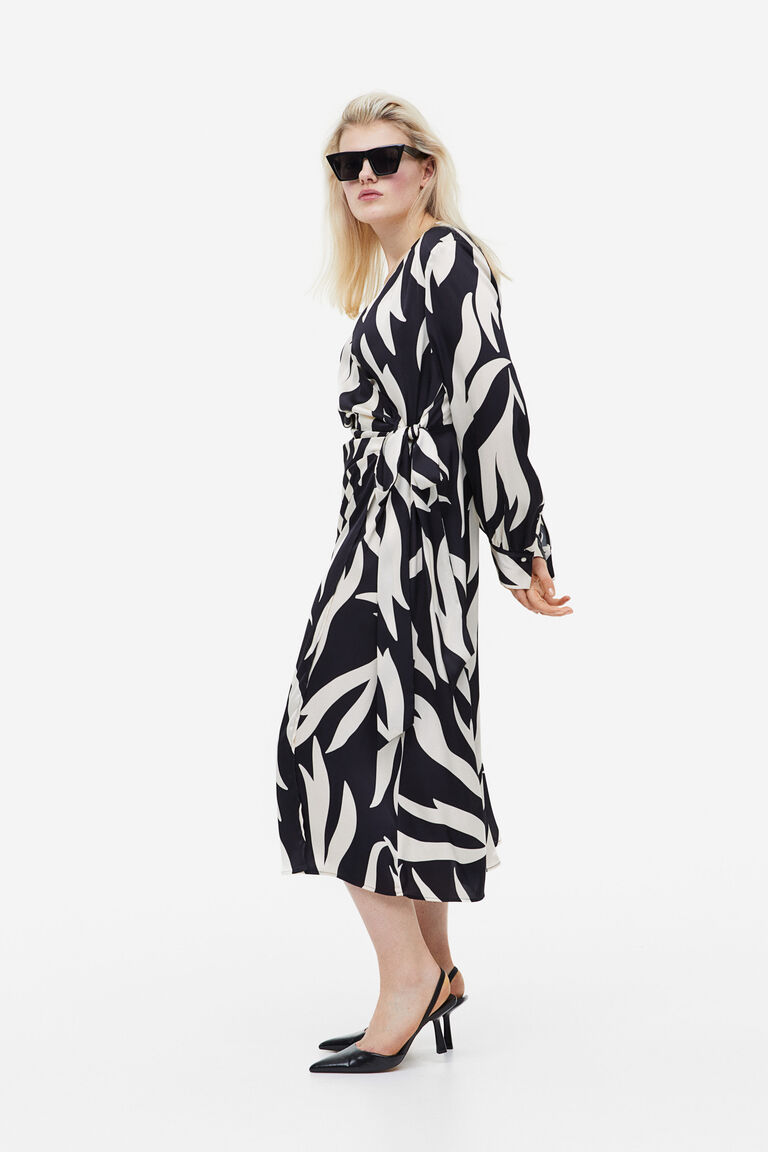Balloon Sleeve Structured Wrap Dress Black main image 0