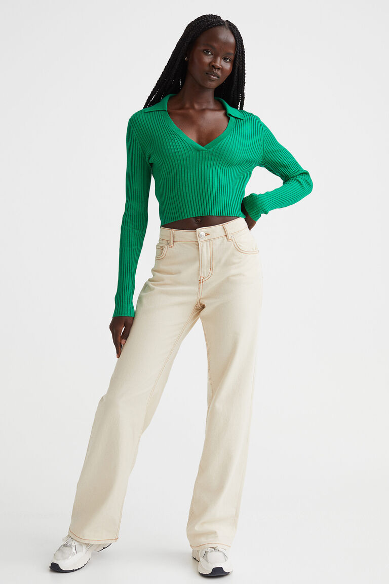 Collared ribknit top