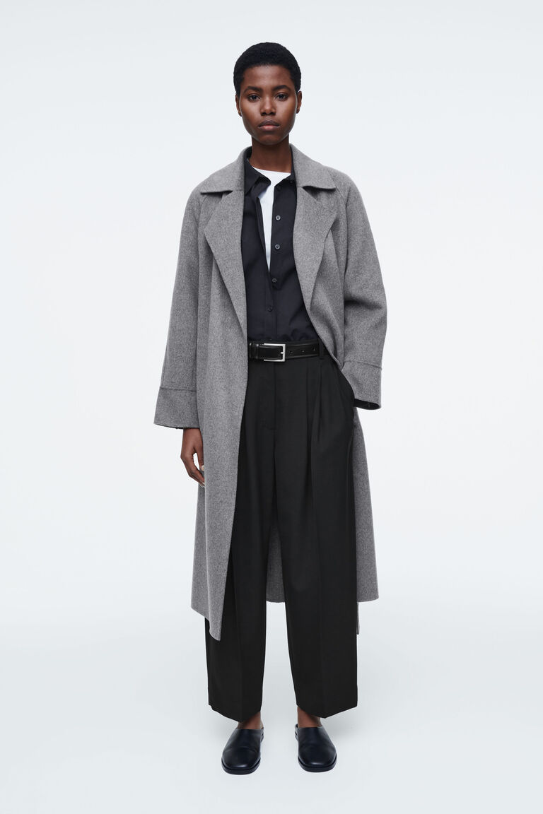 PLEATED BARREL-LEG WOOL-BLEND TROUSERS