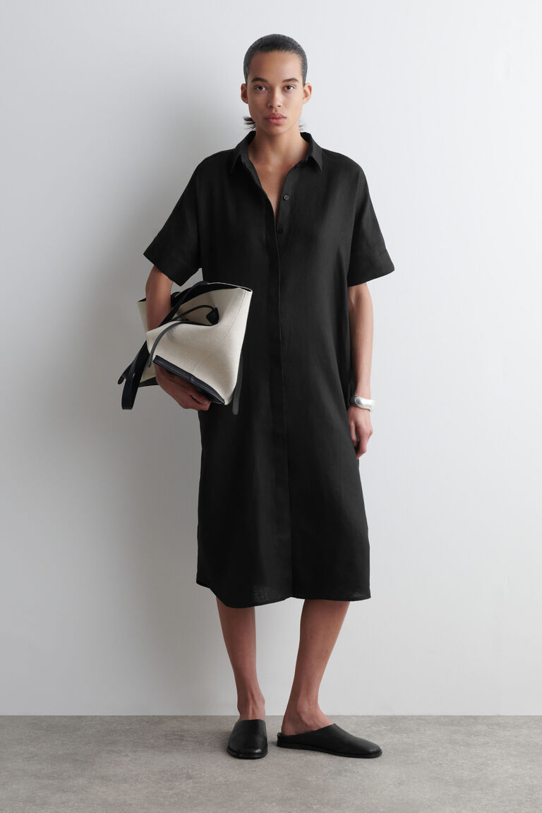 LINEN MIDI SHIRT DRESS