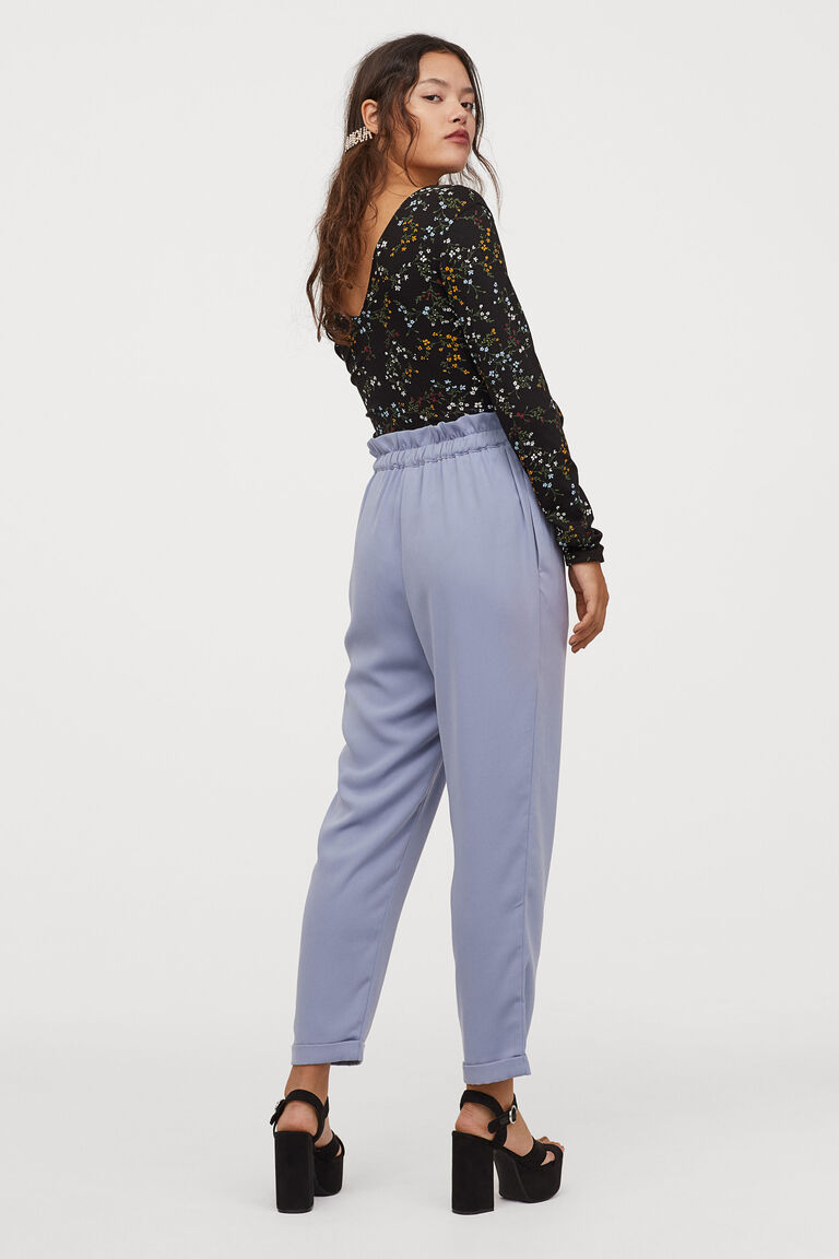 baby blue paper bag trousers