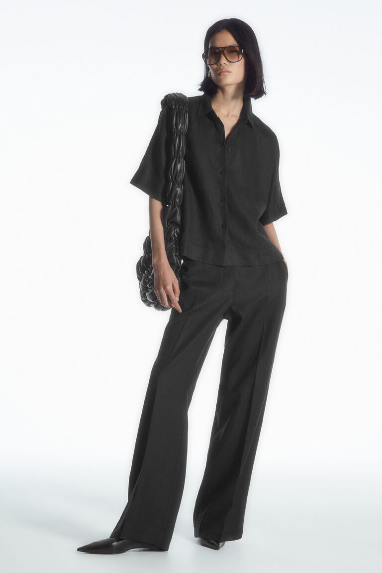 STRAIGHT-LEG TAILORED LINEN TROUSERS