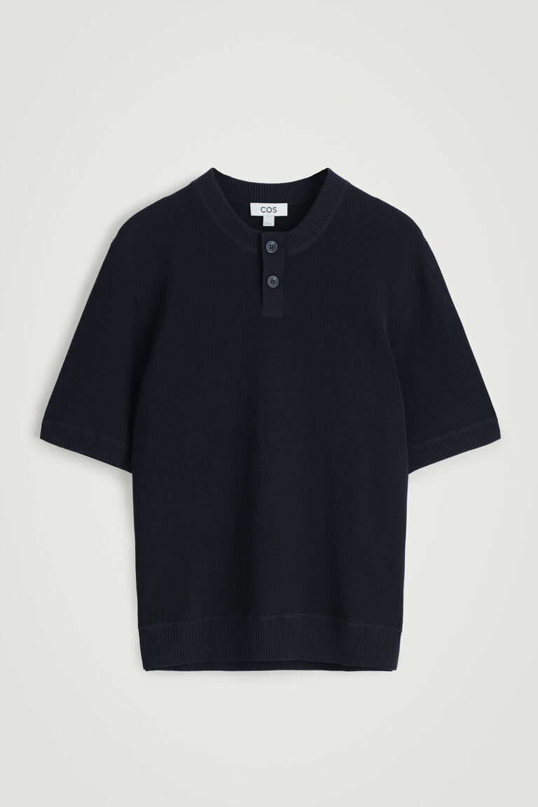 KNITTED COTTON HENLEY T-SHIRT