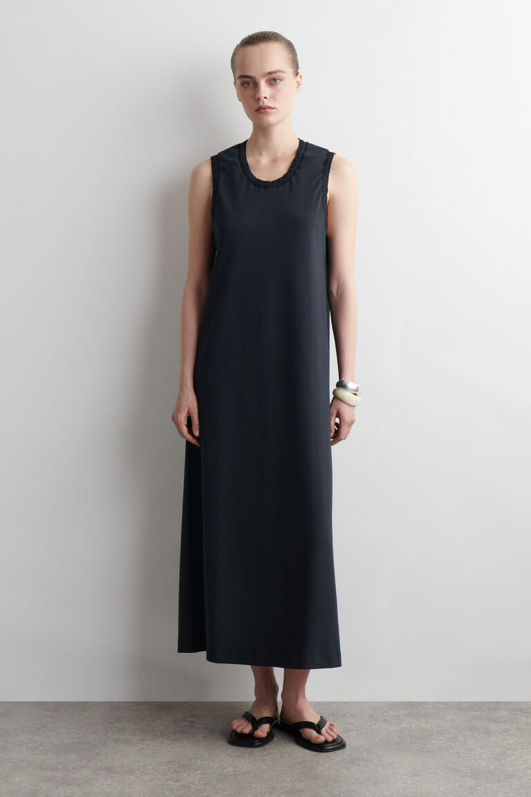 RUFFLED COTTON MIDI DRESS
