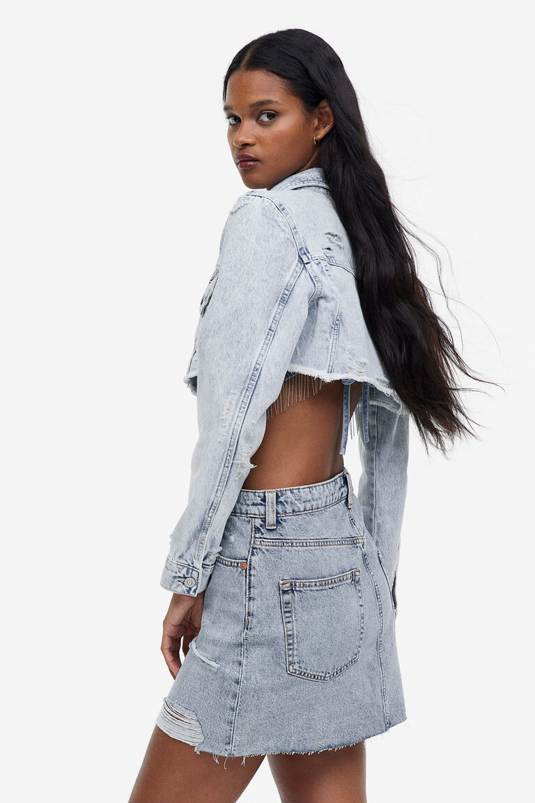 Drawstring Denim Mini Skirt main image 1