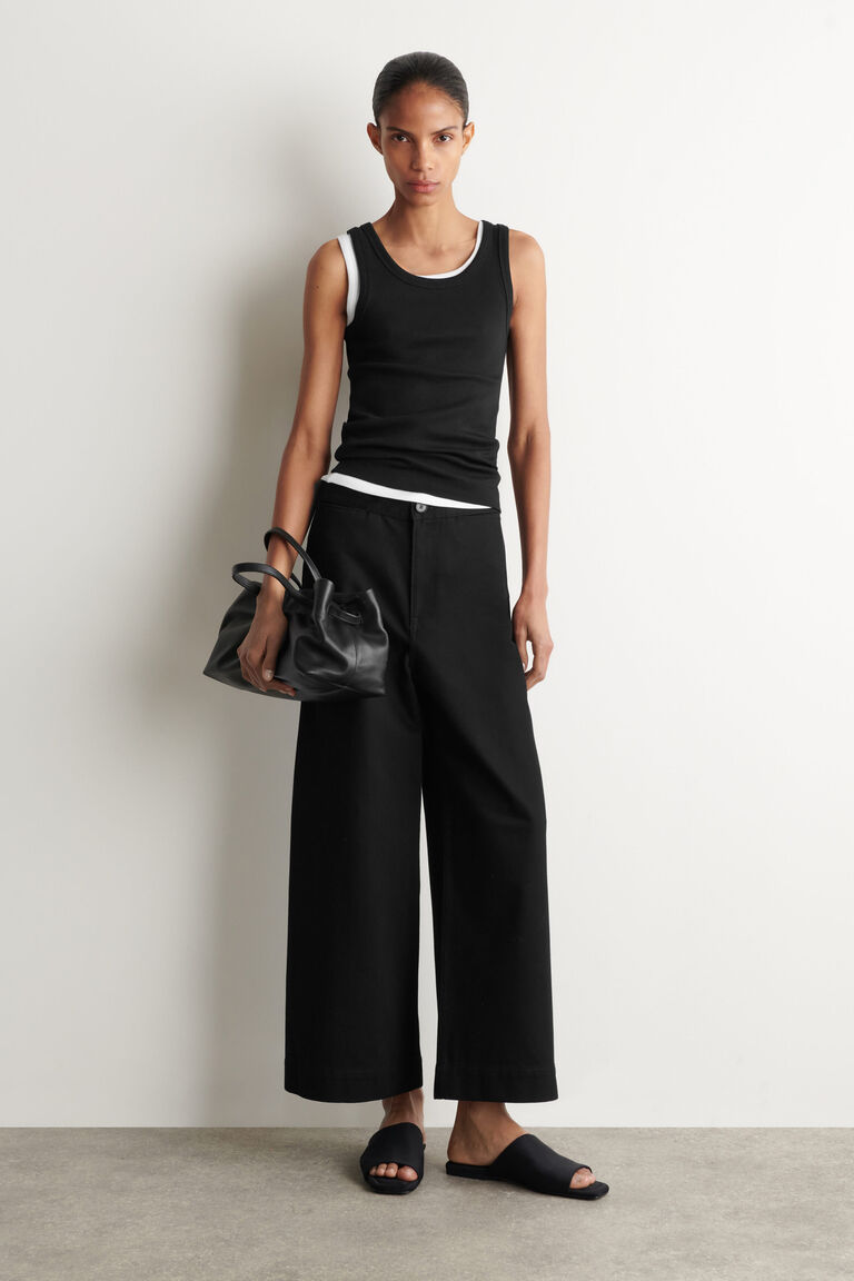 CROPPED WIDE-LEG DENIM TROUSERS