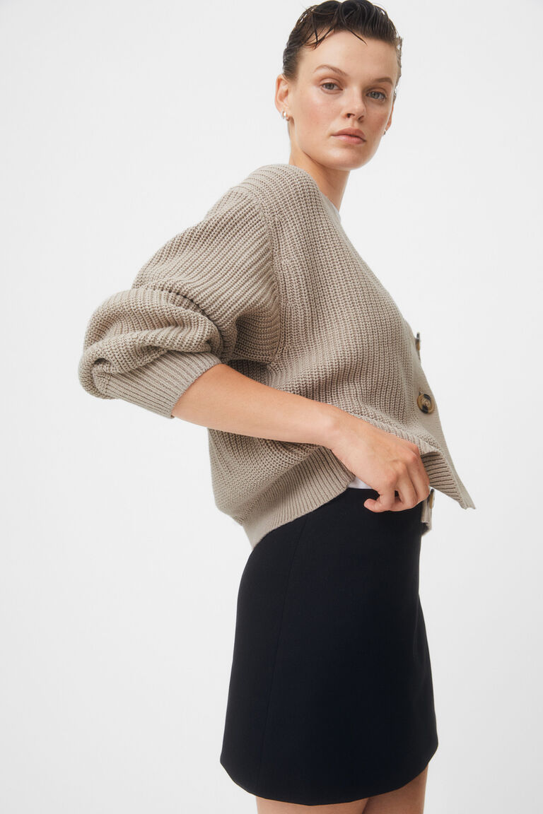 Rib Oyster Beige Zip Cardigan