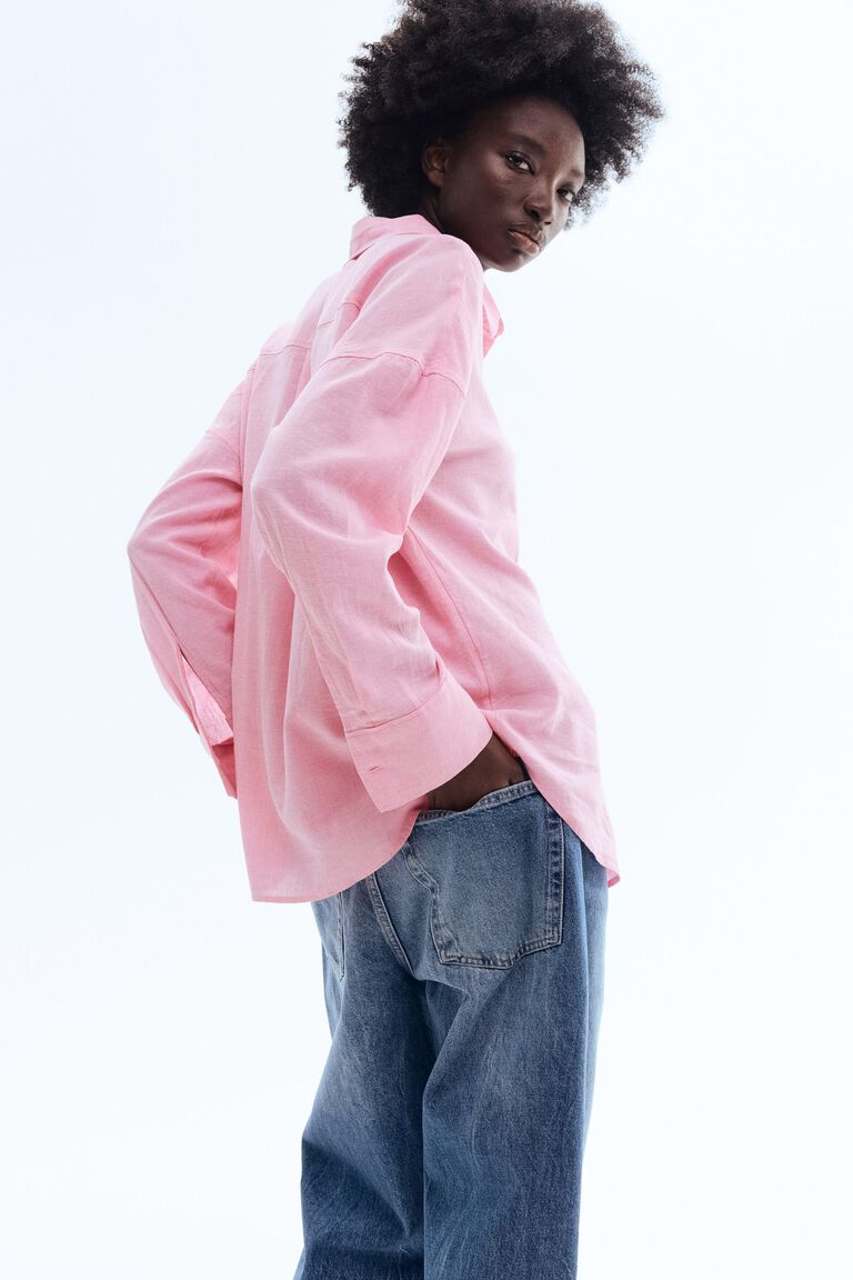 Oversized linen-blend shirt