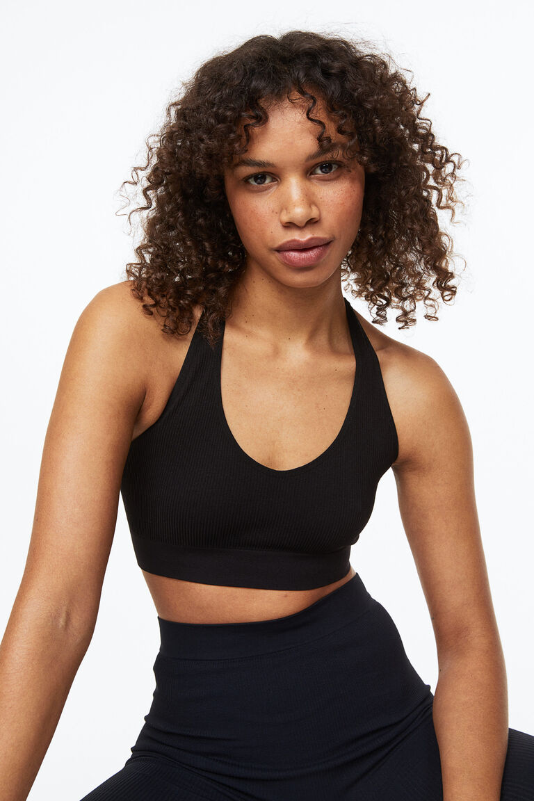 View of Seamless lacing-detail halterneck top