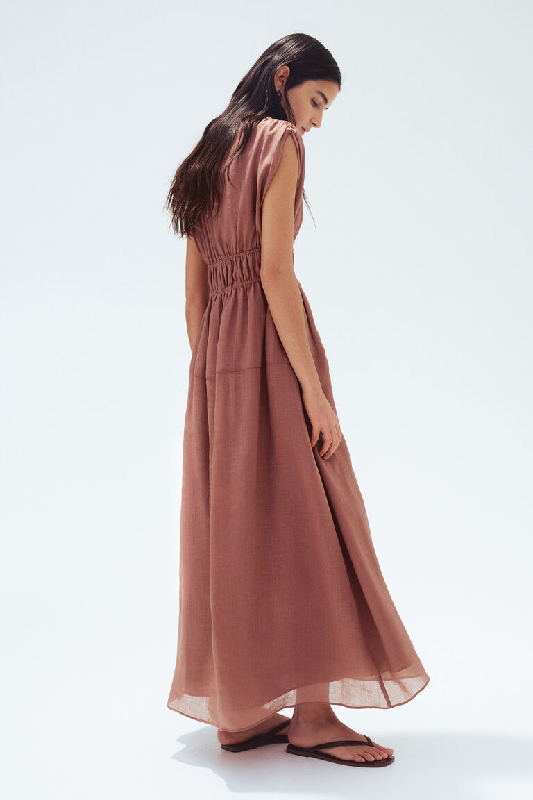 Smock-waist ramie dress