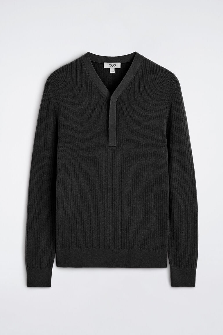 RIBBED-KNIT HENLEY TOP