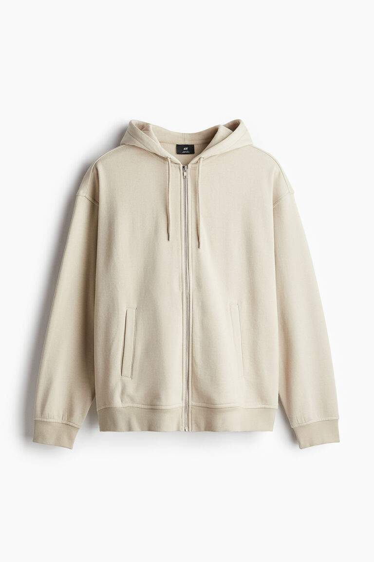 【DEARMINE】Loose fit brushed hood zip-up Light Grey Oversized Zip-Up Long Sleeve Hoodie – DAZEY HILL
