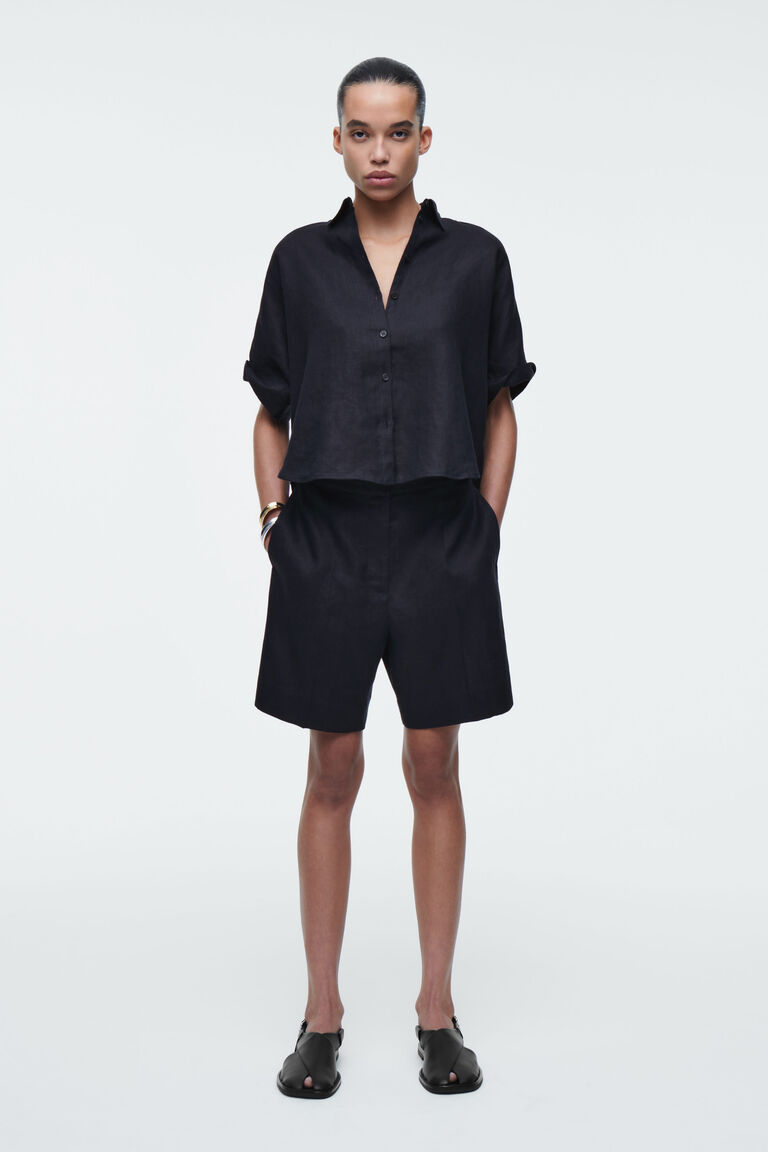 TAILORED ELASTICATED LINEN SHORTS