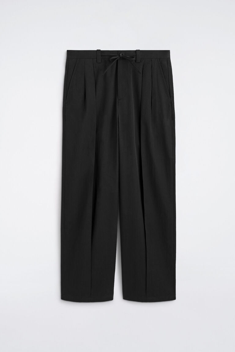 COTTON RELAXED WIDE-LEG DRAWSTRING TROUSERS