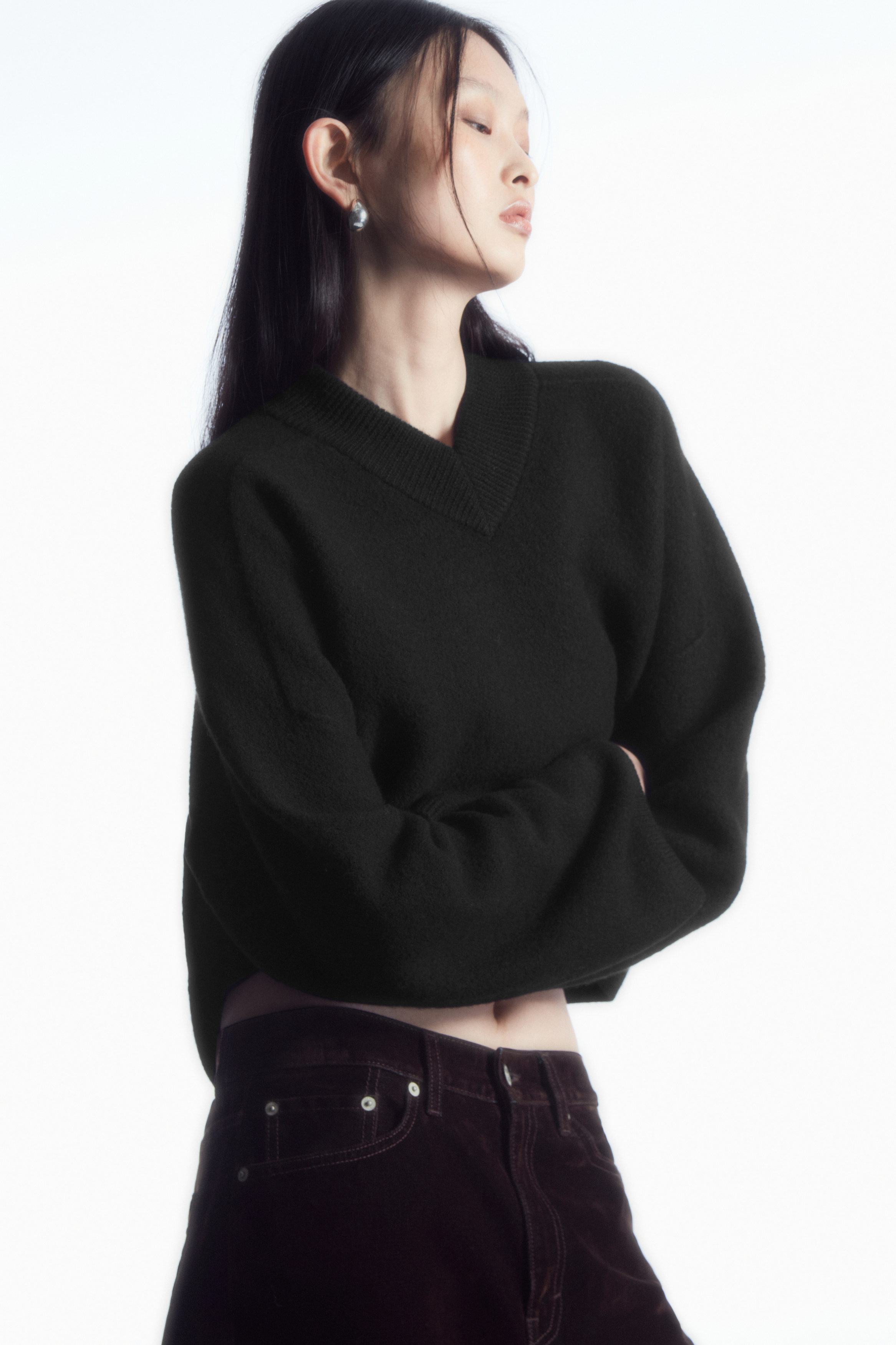☆韓国の人気☆【depound】☆collarless V neck jacke.t☆ CROPPED V-NECK WOOL JUMPER