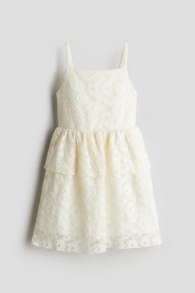 Flounce-trimmed lace dress