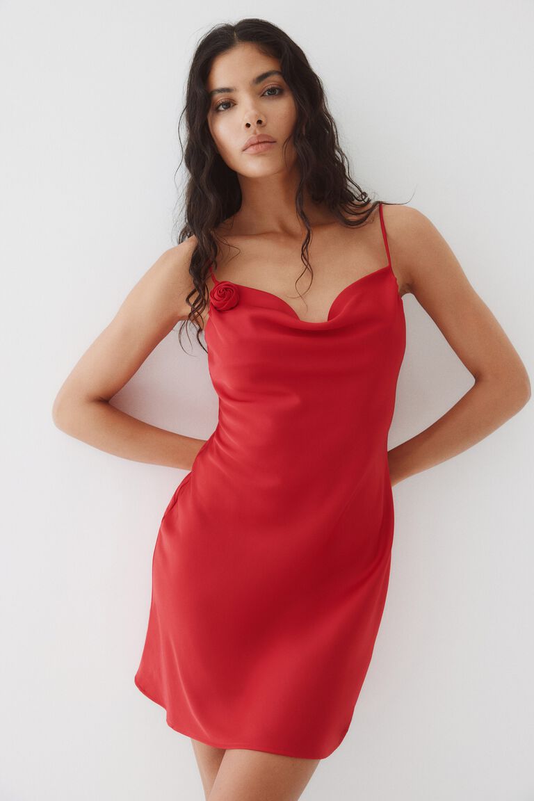 tie detail satin dress h&m Women's Dark green Tie-Detail Satin Slip Dress