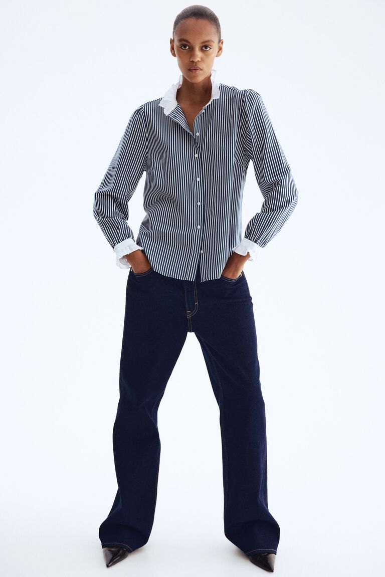 ORGUE Stripe frill collar blouse【Gray】 Frill-collar blouse