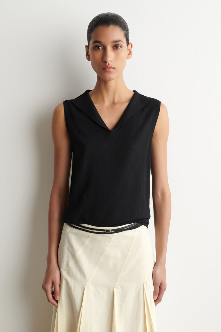 SAILOR-COLLAR KNITTED COTTON-SILK TOP