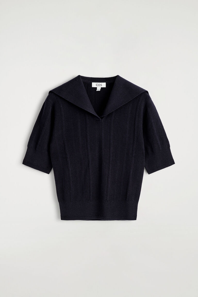 SAILOR-COLLAR WOOL POLO TOP