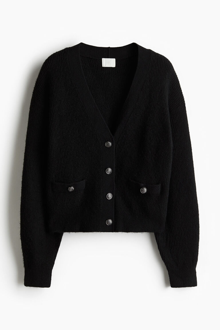 HYSFORM™ HEARTS KNIT CARDIGAN BLACK Lサイズ NWT H&M Structured-Knit Fitted Short-Sleeve Cardigan Black