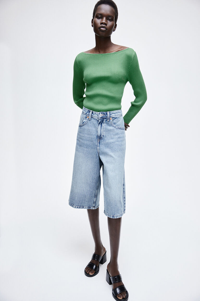 Ribbed Boat-Neck Knit Top herlipto Herlipto ニット Ribbed