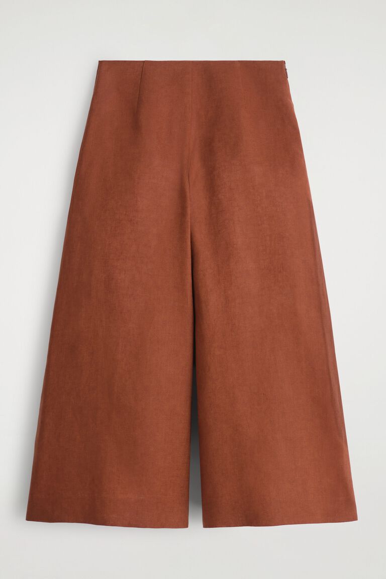 LINEN CROPPED WIDE-LEG TROUSERS