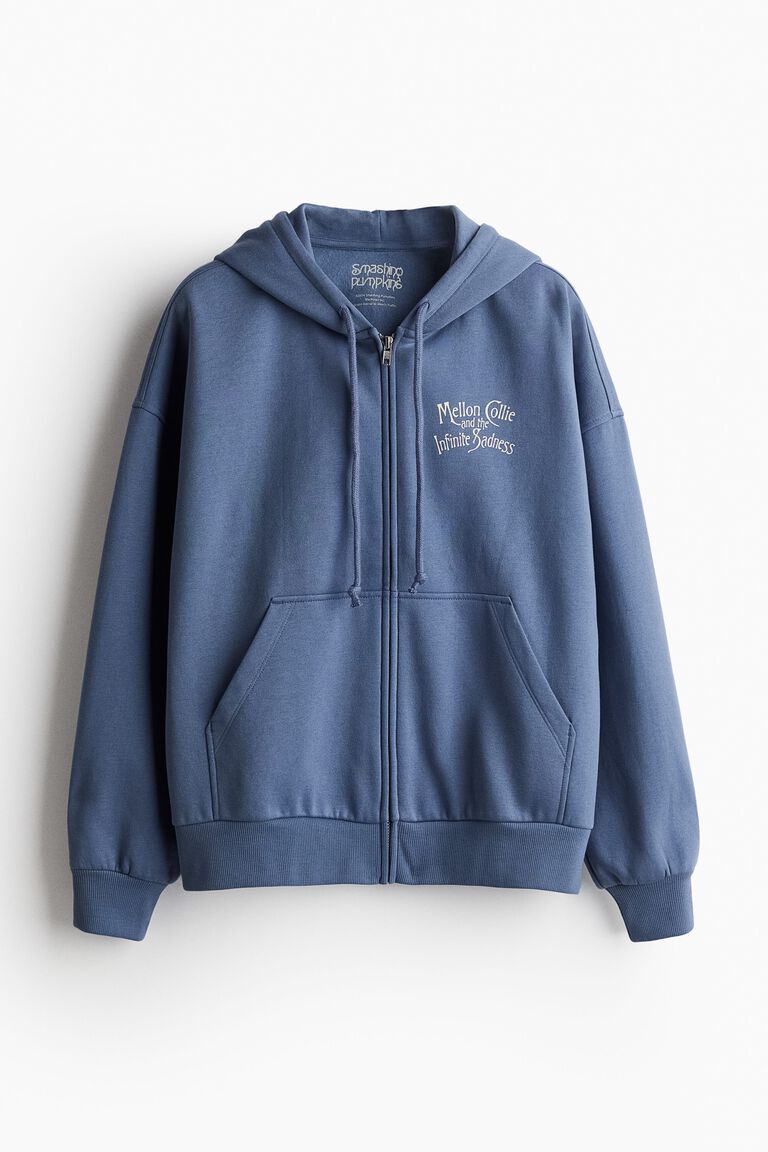Oversized motif-detail zip-through hoodie