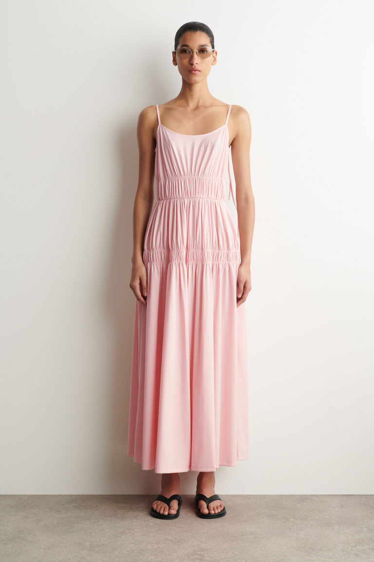 GATHERED JERSEY MIDI DRESS