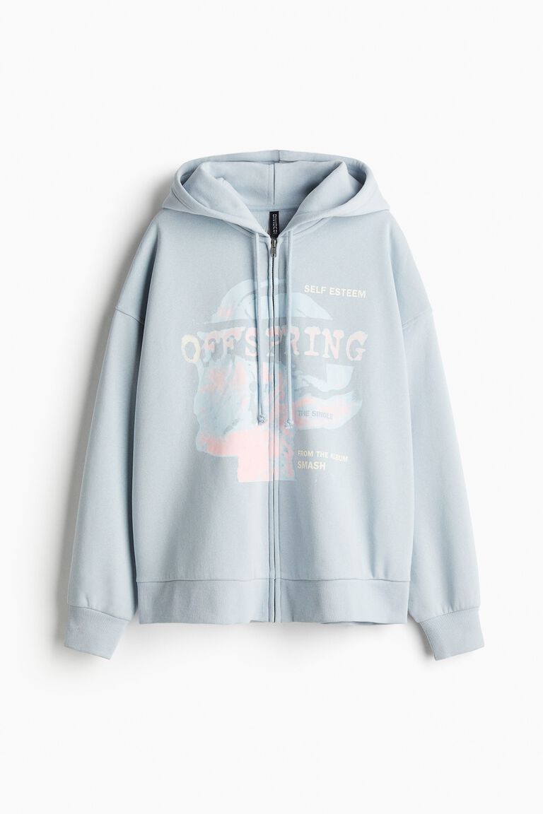 H.M！ Oversized motif-detail zip-through hoodie