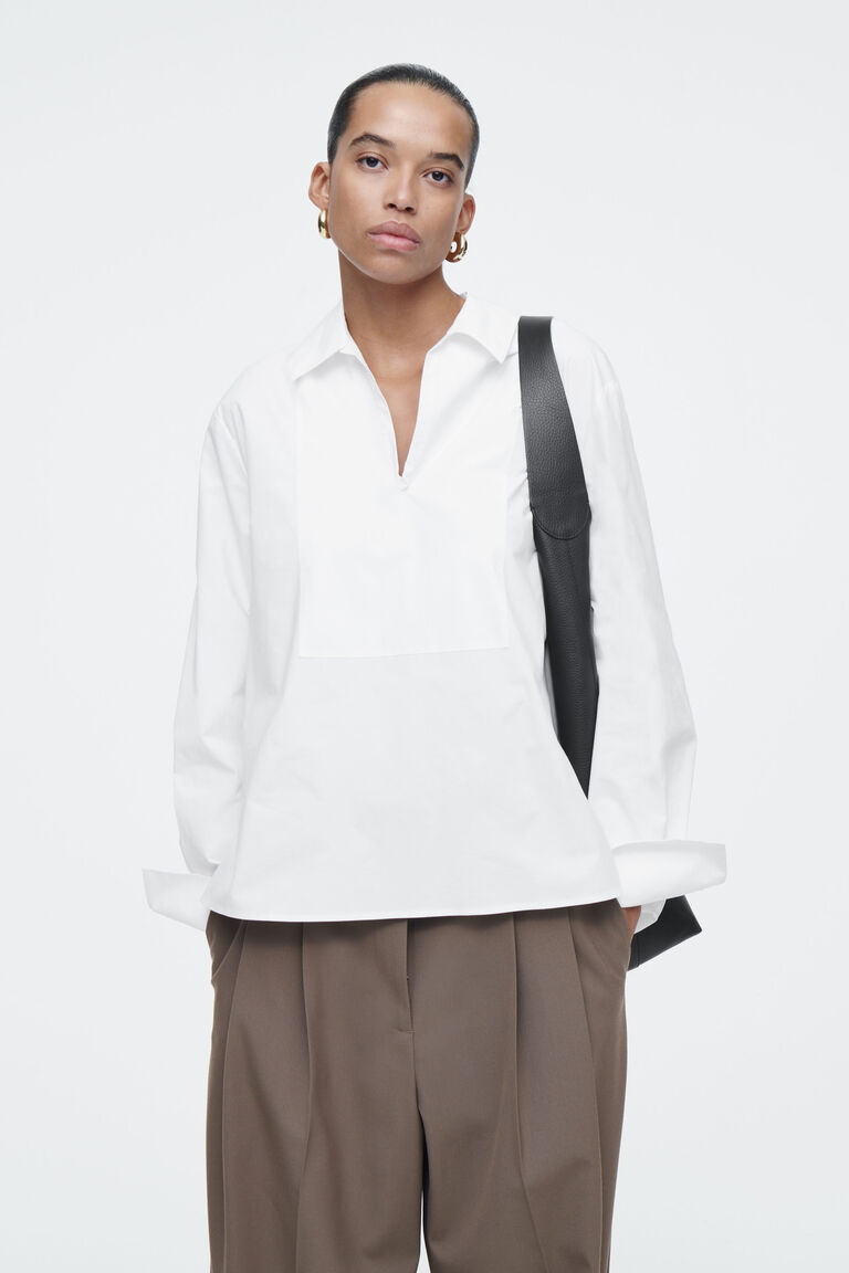 RELAXED BIB-COLLAR POPLIN SHIRT