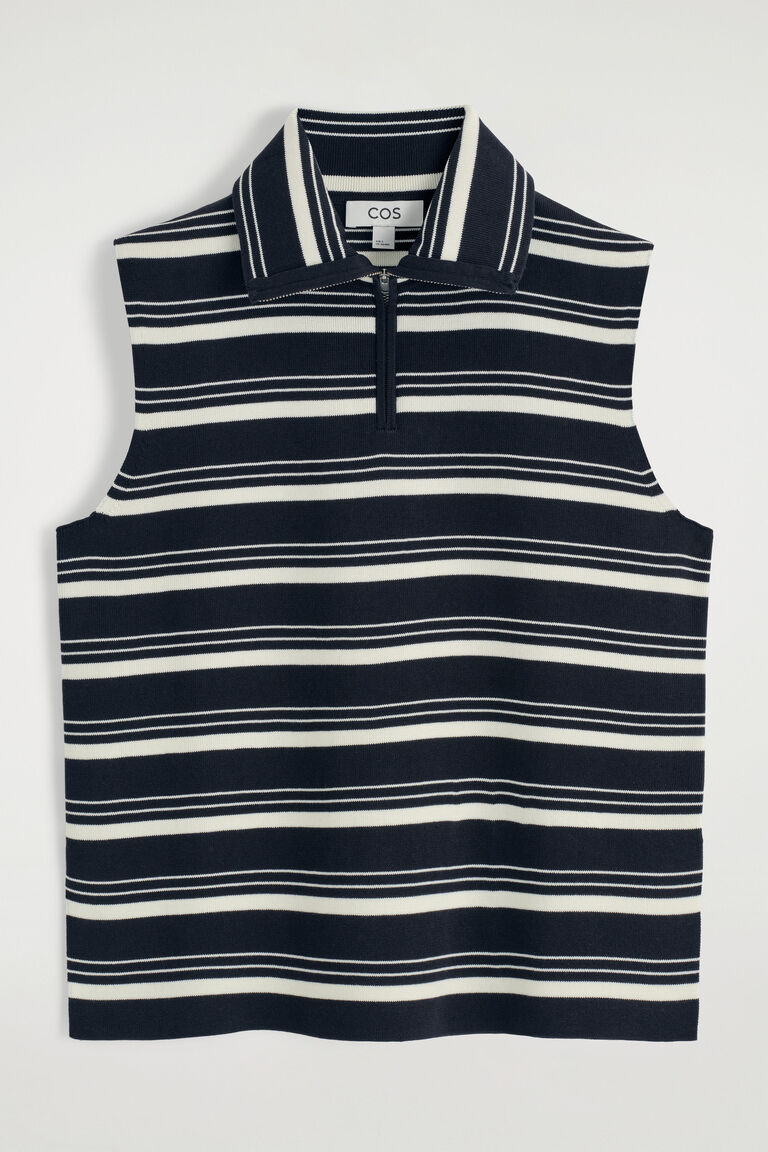 STRIPED COTTON HALF-ZIP TOP
