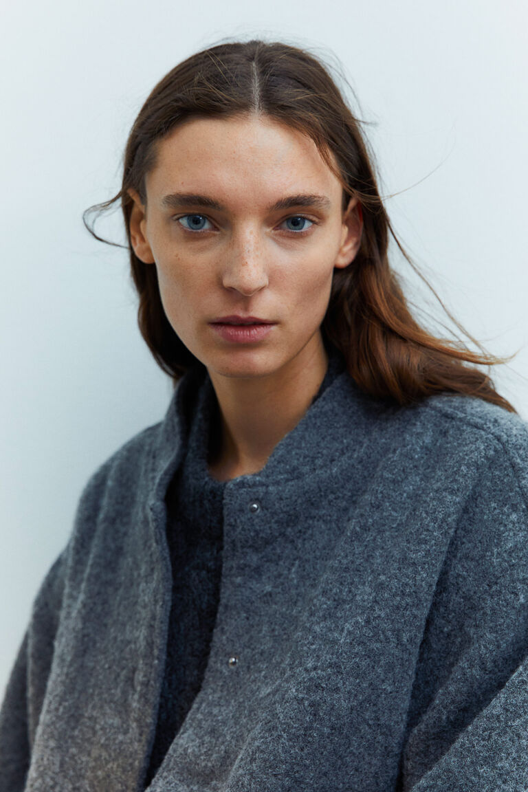 Wool-Blend Black Pinstripe Bomber Jacket main image 1