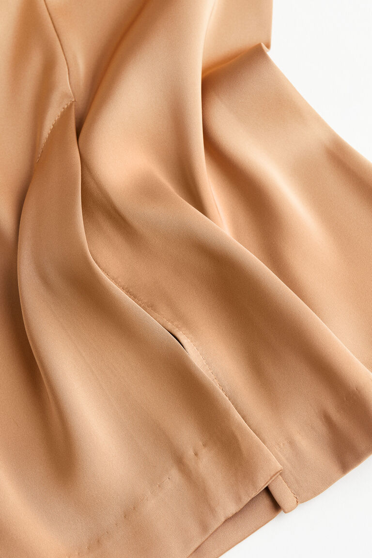 Haneen Linen Satin Coco Wide Legged Trousers in Brown