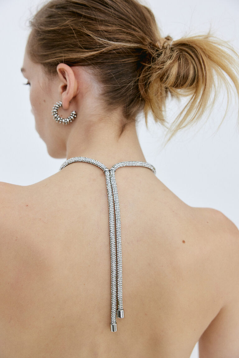 Rhinestone-strap halterneck top