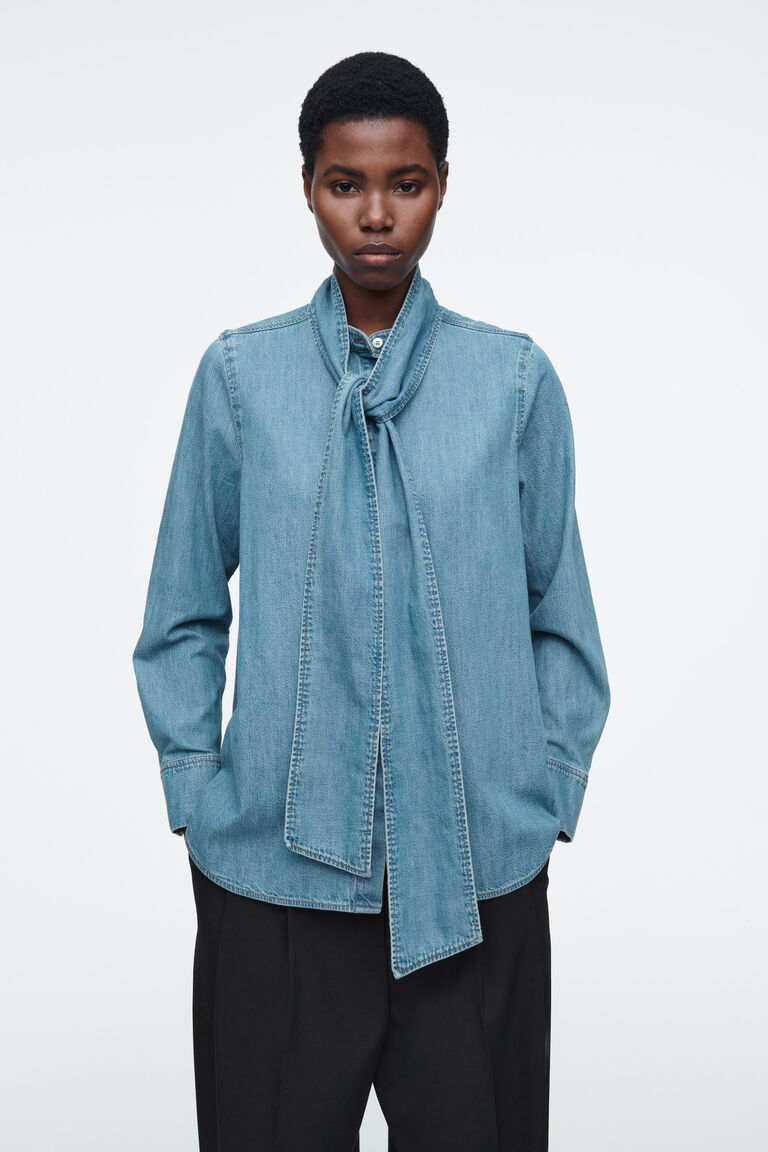 NECK-TIE DENIM BLOUSE