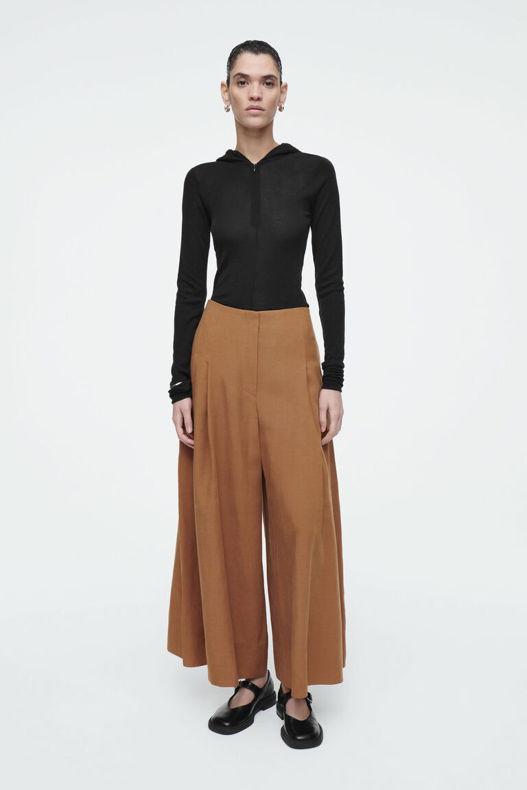 PLEATED LINEN-BLEND CULOTTES