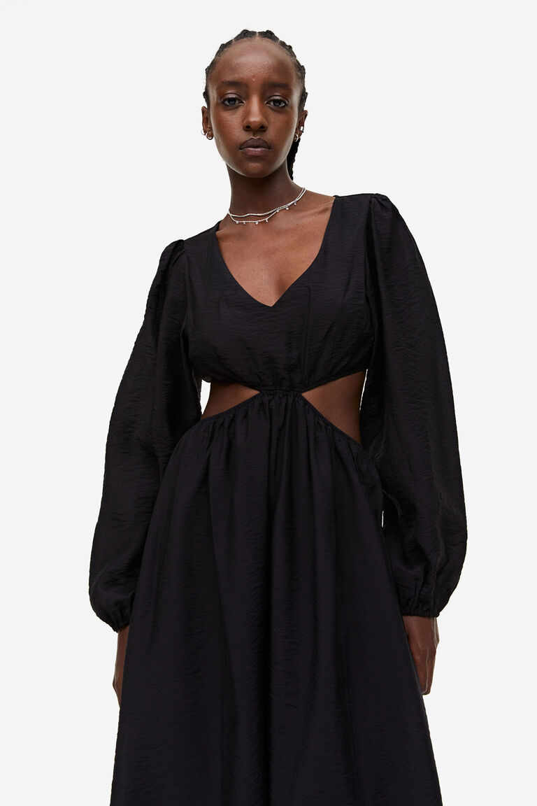 Laney Cutout Back Balloon Sleeve Dress Black