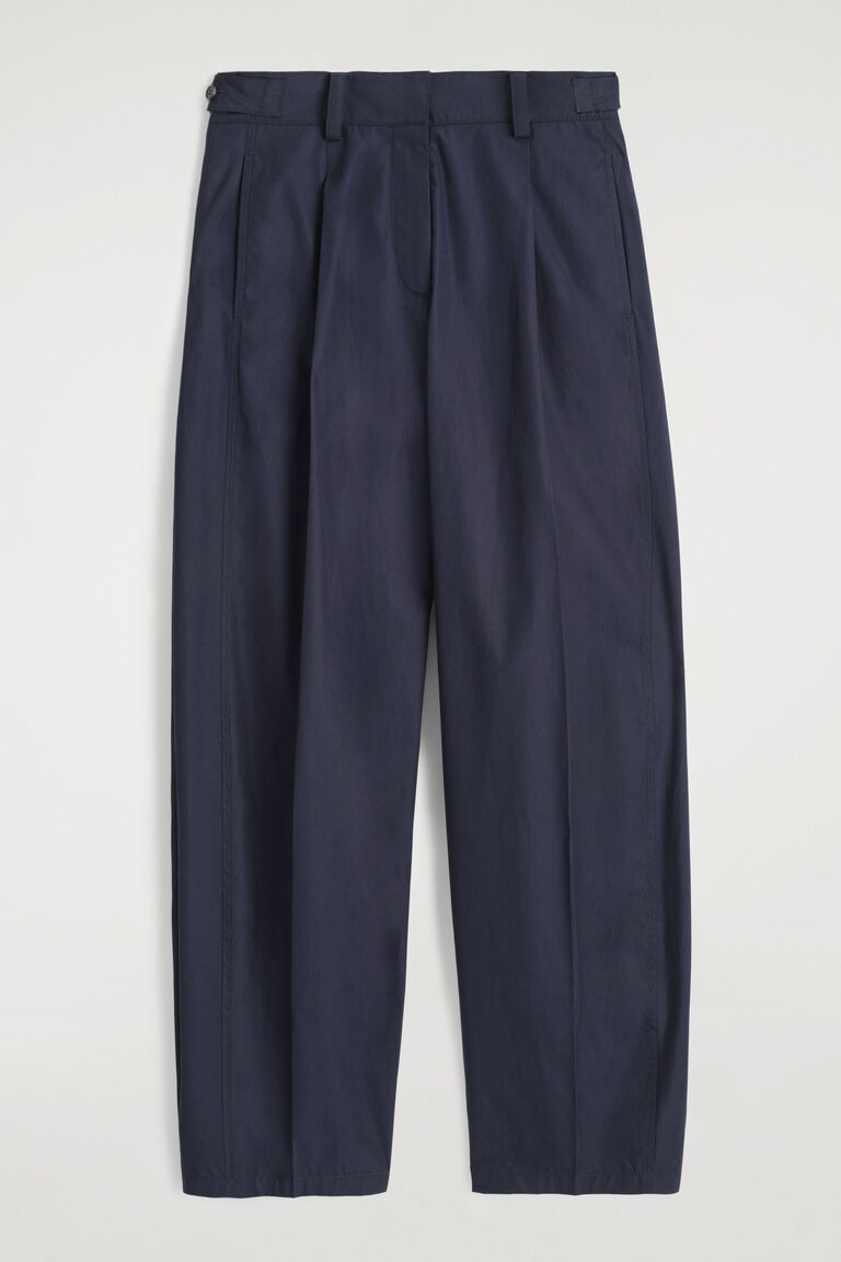 PLEATED COTTON BARREL-LEG TROUSERS
