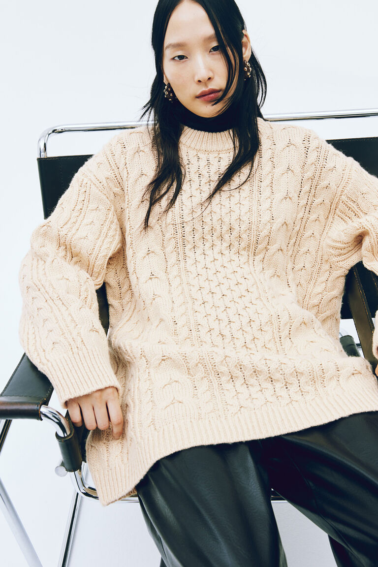 Wool-blend cable-knit jumper