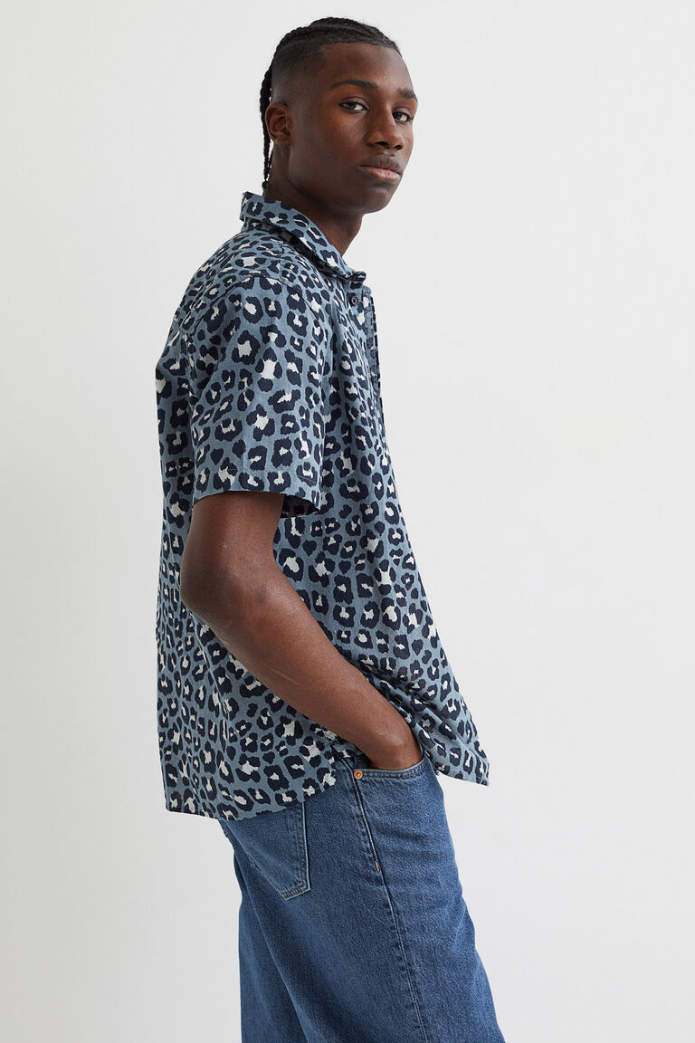 Regular Fit Short Sleeve Shirt - Green Leopard