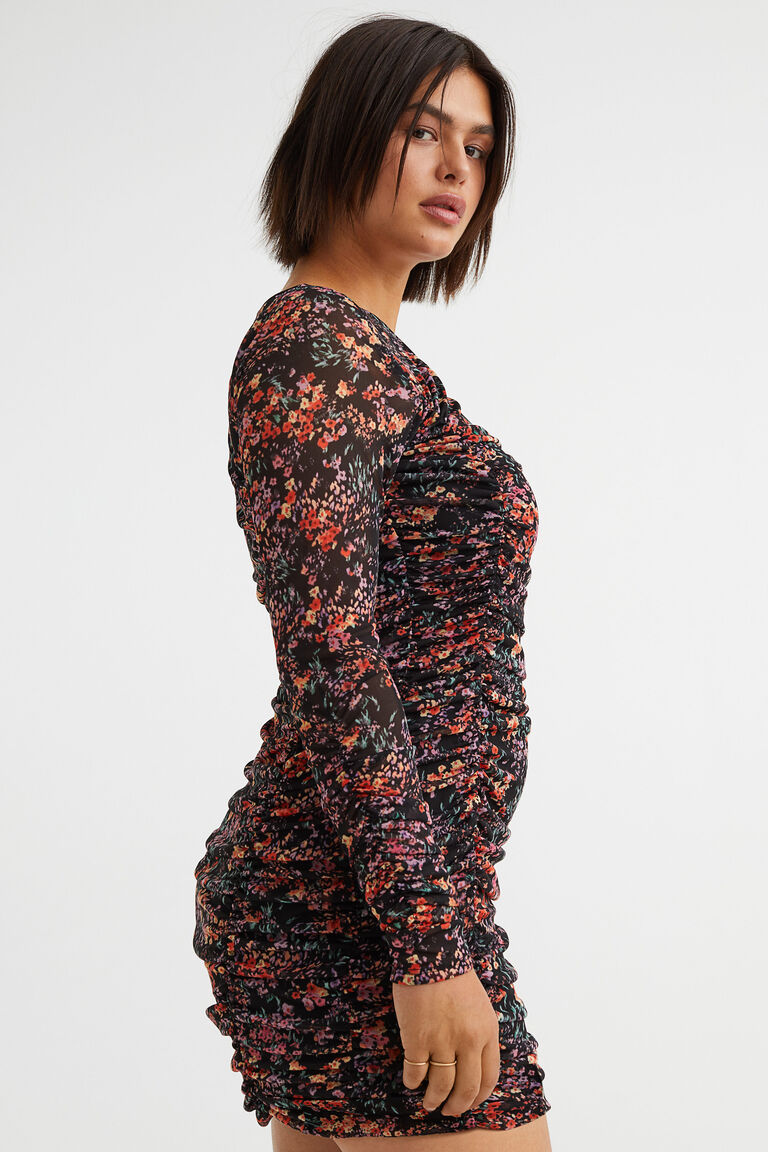 Ethel Gathered Flare Mesh Midi Dress