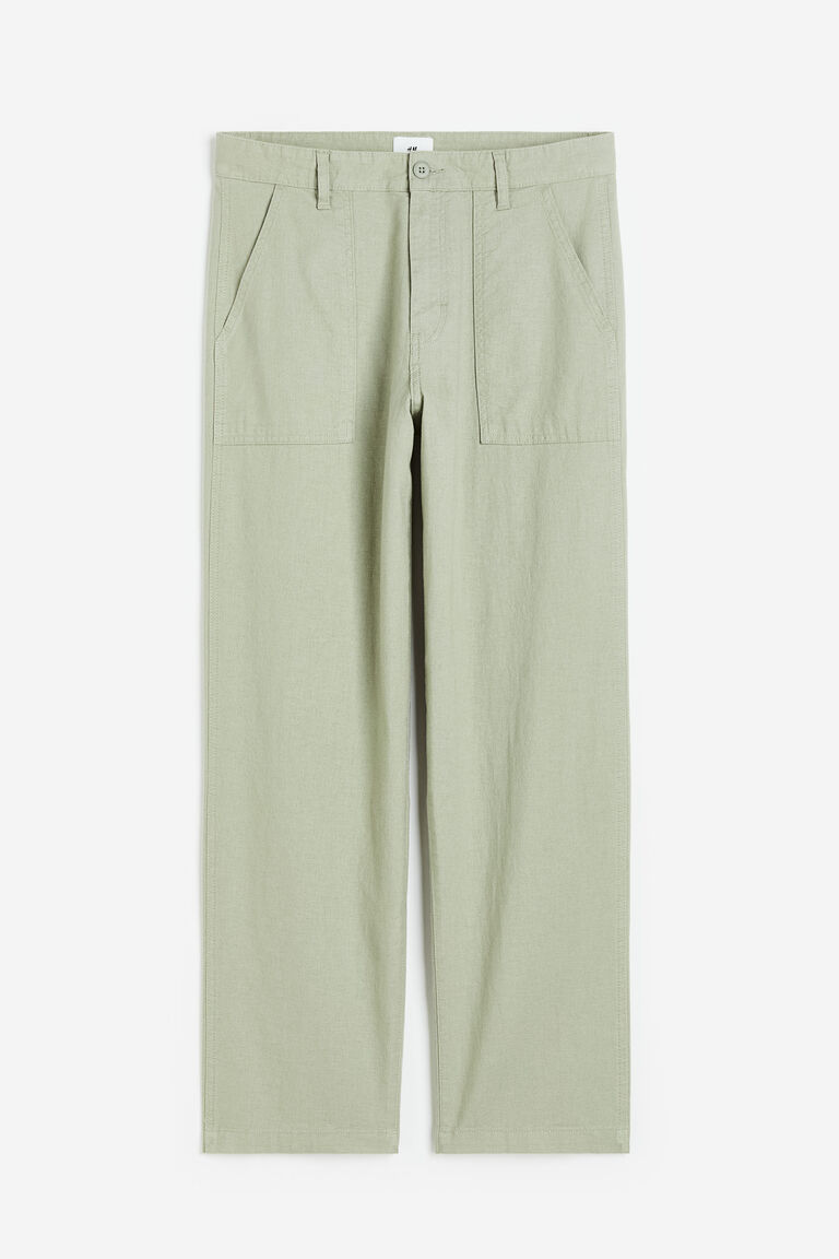 Linen Blend Loose Fit Pants - Light Green