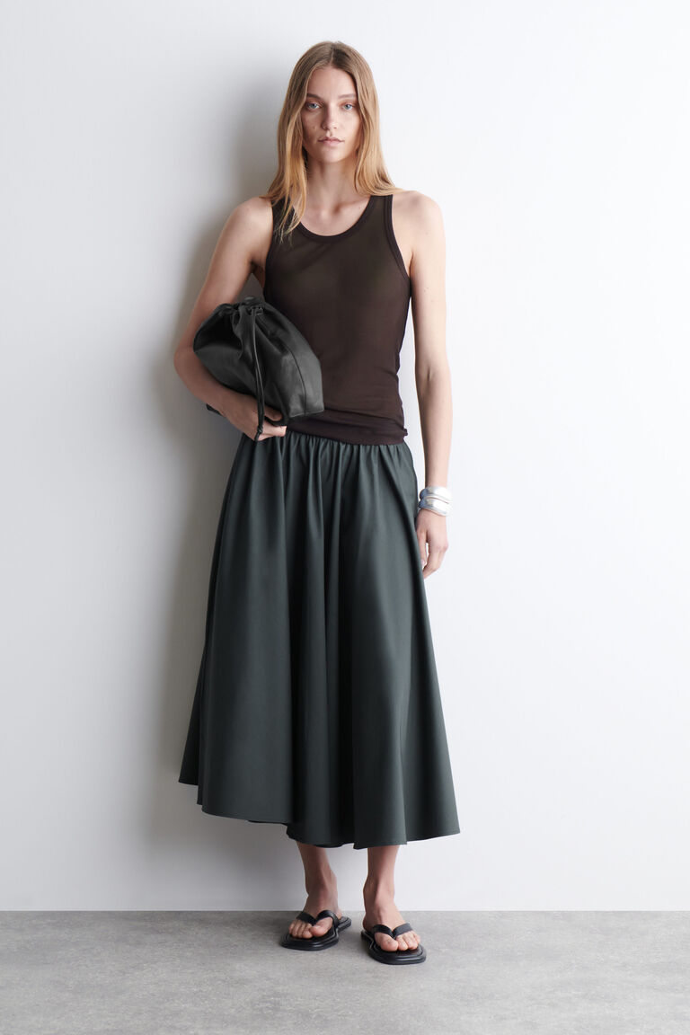 GATHERED A-LINE MIDI SKIRT