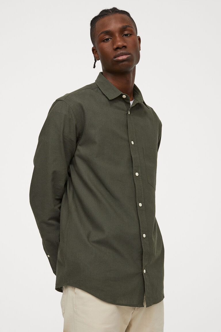 h&m khaki green shirt